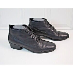 Nicole Bonsai Black Leather Ankle Boots Button & Loop Granny Boots 8.5M US